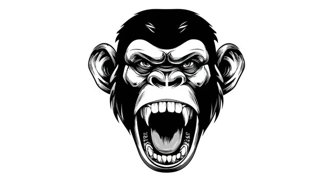 Intense chimpanzee face illustration graphic design isolated on white background
