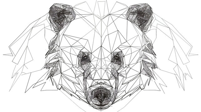 Geometric panda bear head illustration in black and white abstract design
