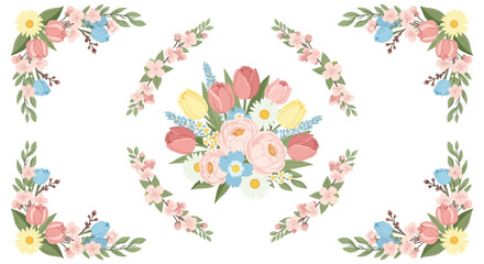 Obraz premium Colorful flowers and butterflies arrangement.