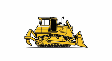Obraz premium A yellow bulldozer with black outlines and tracks against a white background