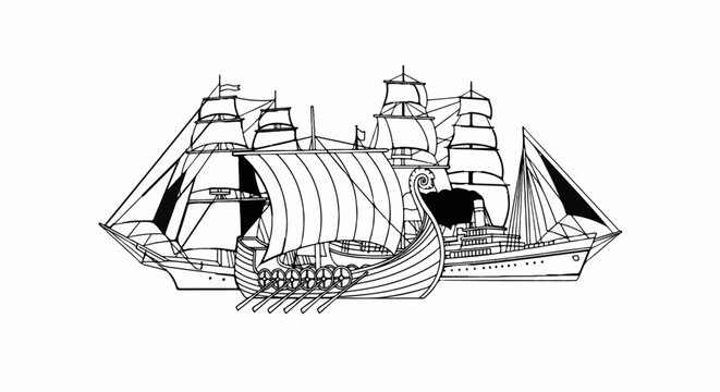 A diverse fleet of historical and modern vessels sail together