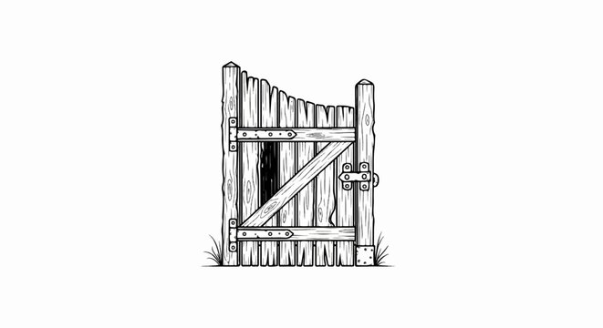 Rustic wooden gate with diagonal bracing and metal hinges