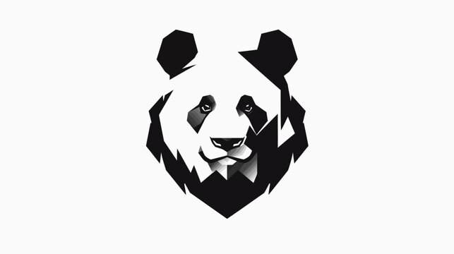 Geometric panda illustration black and white animal portrait on white background