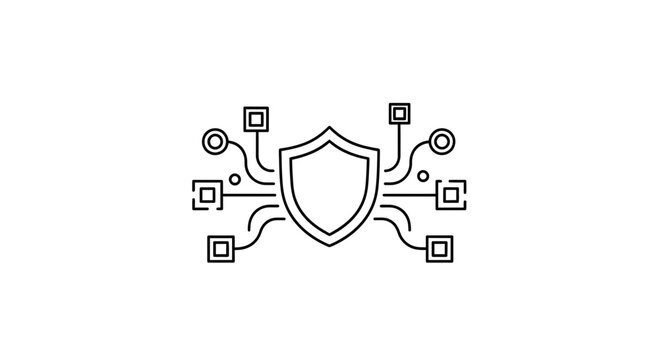 Cyber Security Shield Icon with Digital Network Connections and Data Flow