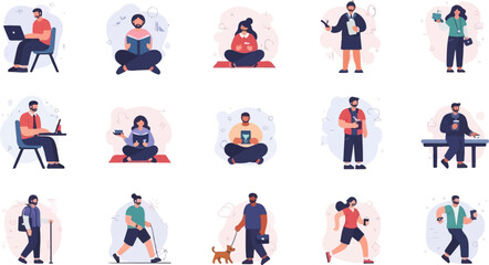Fototapeta premium Diverse individuals engaged in various everyday activities and hobbies