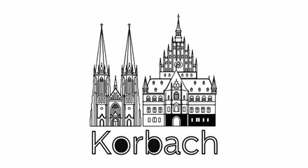 Obraz premium Ornate spires of churches and a grand building dominate this graphic