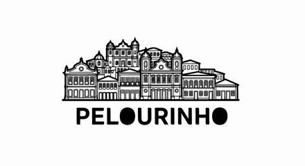 Obraz premium Stylized black and white line drawing of a historic urban skyline