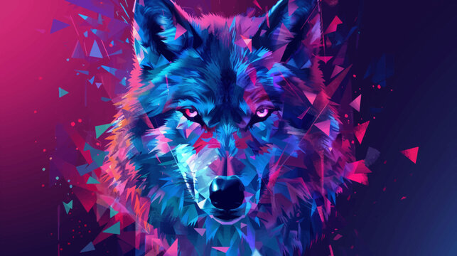 Abstract geometric wolf head illustration vibrant colors and digital art