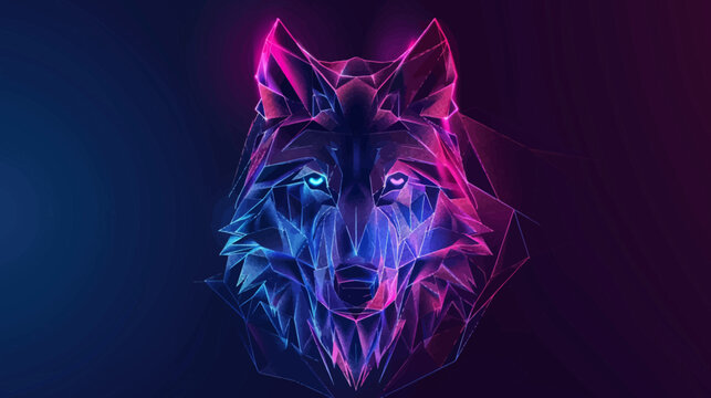 Geometric wolf head in neon colors against a dark background