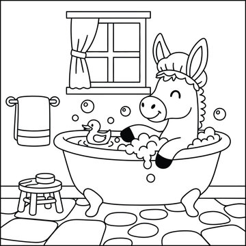 Bold and Easy Donkey Animal Coloring Page - Cozy Moment Farm Animal Line Art Vector for Adults and Kids