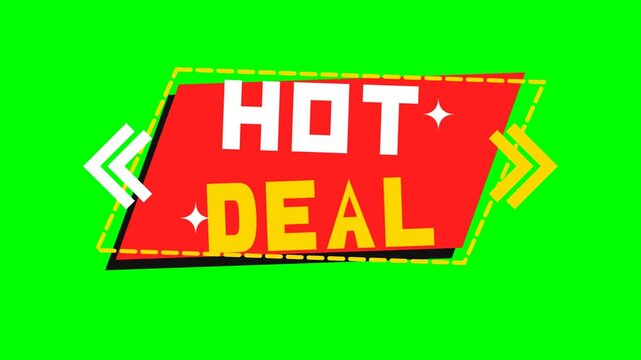 Vibrant animated hot deal tag on a chroma key background, perfect for adding dynamic sales promotion overlays to marketing videos and e-commerce