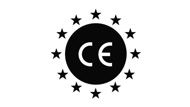 CE mark certification logo with a circle of twelve stars, symbolizing European compliance and product safety standards.