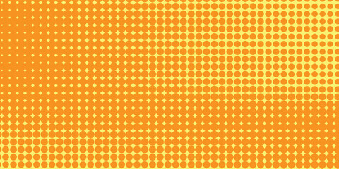 Yellow orange halftone pattern. Retro comic gradient background. Square pixilated dot cartoon texture. © Sultan