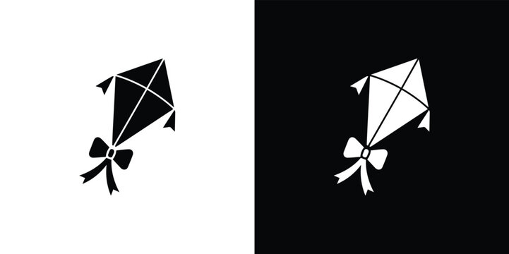 Black and white kites with bows on white and black background black kite ribbons