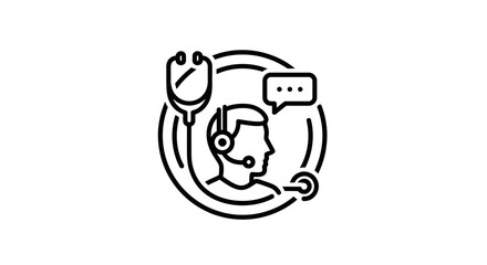 Fototapeta premium Healthcare Support Icon: Doctor with Stethoscope and Chat Bubble, Telemedicine Concept