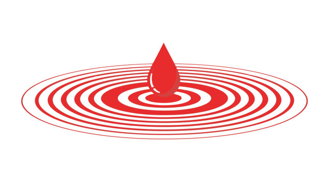 Red blood drop creating concentric ripples in an abstract oval pattern for medical concept