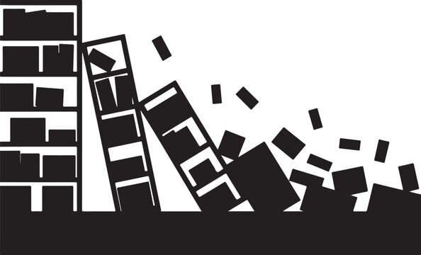 Black and white of a brick wall collapsing collapse