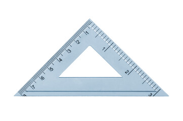 Set square tool with measurement markings and angles displayed clearly isolated on transparent background