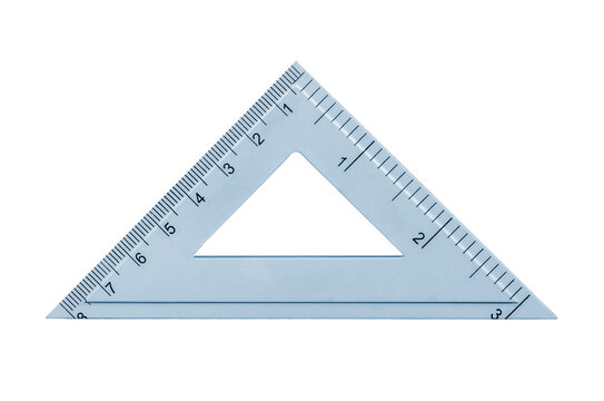 Set square tool with measurement markings and angles displayed clearly isolated on transparent background