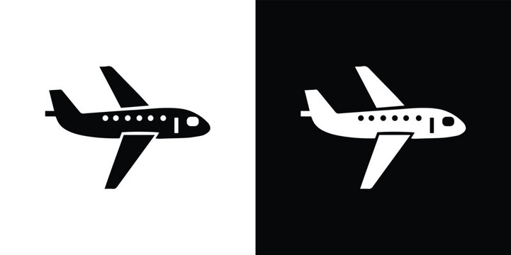 Black and white airplane on split color background silhouette