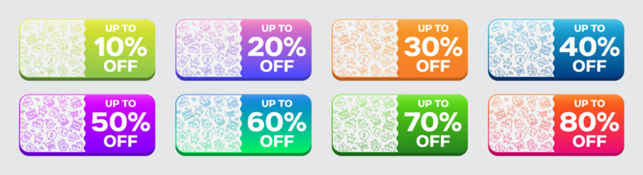 Modern Sale Banner Set with Hand-Drawn Shopping Doodles and Colorful Gradients for E-commerce Promotions Editable AI file