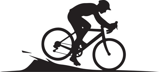 Obraz premium Black silhouette cyclist riding uphill on bicycle bike