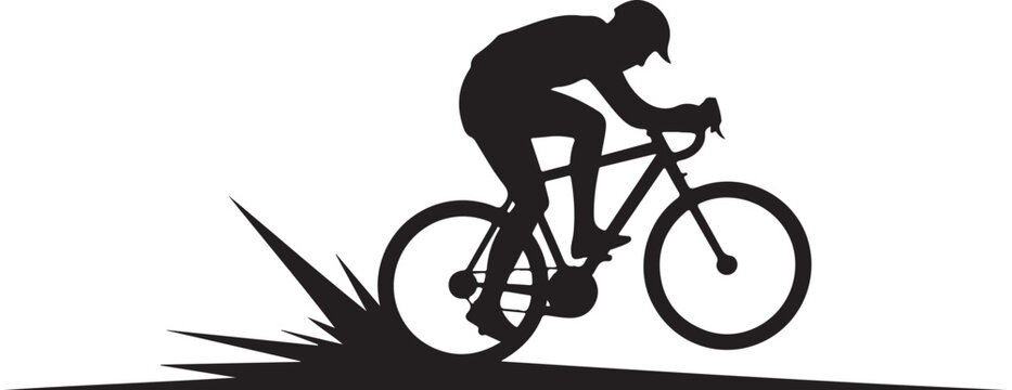 Black silhouette cyclist riding bike with motion lines