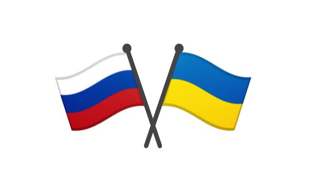 Symbolic representation of two national flags, Russia and Ukraine, crossed on poles, denoting international relations and sovereignty