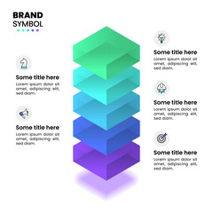 Infographic template. 5 glass blocks with icons and text