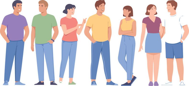 Set of diverse people talking and interacting together representing friendship social connection community and human relationships in modern flat vector illustration.