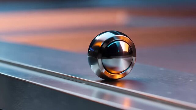 Modern metallic object on table reflecting light with minimalist design elements