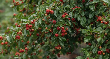 Mid summer irrigated bushes bearing large ripe berries on branches