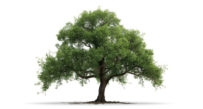 Single towering hackberry tree set before a white plain background