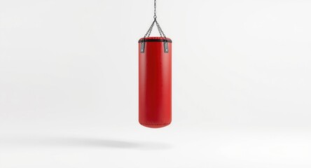 Fototapeta premium Isolated view of red boxing bag in a white studio space