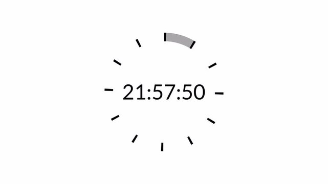 24 hours countdown timer animation in one minute on a transparent background, twenty four hours countdown timer in 60 seconds, Countdown timer from 24 to 0 hours in 4k