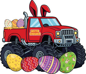 Easter Monster Truck with Bunny Ears and Eggs  © pixelmint
