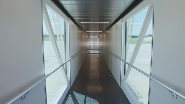 Modern Jet Bridge Interior at Airport Terminal Boarding Gate Walkway for Travel and Aircraft Access