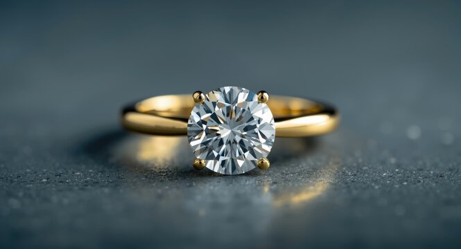 Grand yellow gold band holding a large flawless diamond for engagements