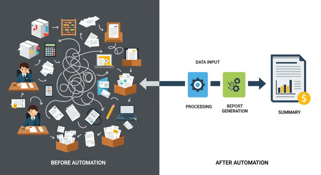 Visualizing the transformation from chaotic manual processes to streamlined automated data workflow