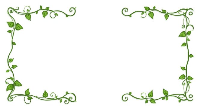 Green leafy vines curling at four corners in a charming cartoon style isolated horizontally on white