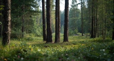 Obraz premium Diverse woodland with trees designated for logging activity