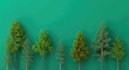 Obraz premium Mixed young trees on emerald green background emphasizing nature protection with copy space