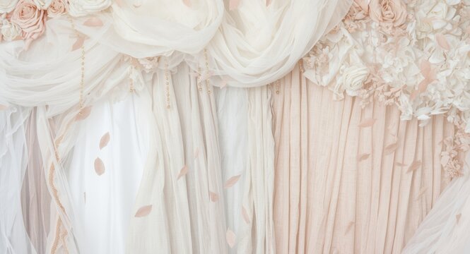Romantic fabric backdrop with white veil and subtle layered textures