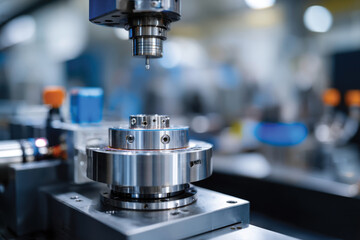 In this shot, a high-tech manufacturing machine hovers over a component, illustrating the intricate processes and technology used in modern production environments.