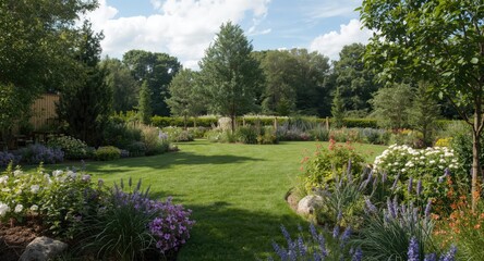 Obraz premium Natural garden setting combined with new construction development