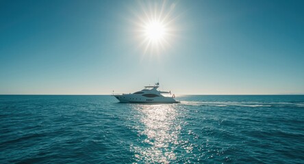 Obraz premium Floating luxury craft seen from above under a radiant sun