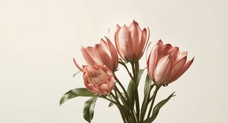 Naklejka premium Refined line art bouquet of protea blossoms displayed on a quiet light toned background