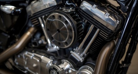 Fototapeta premium Motorcycle engine cylinder block showing precise component layout for maintenance