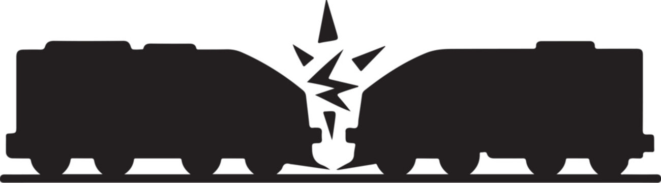 Black train crash with sparks collision wreckage