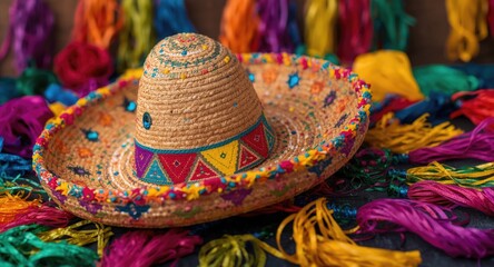 Obraz premium Mexican party sombrero featuring colorful festive decorations